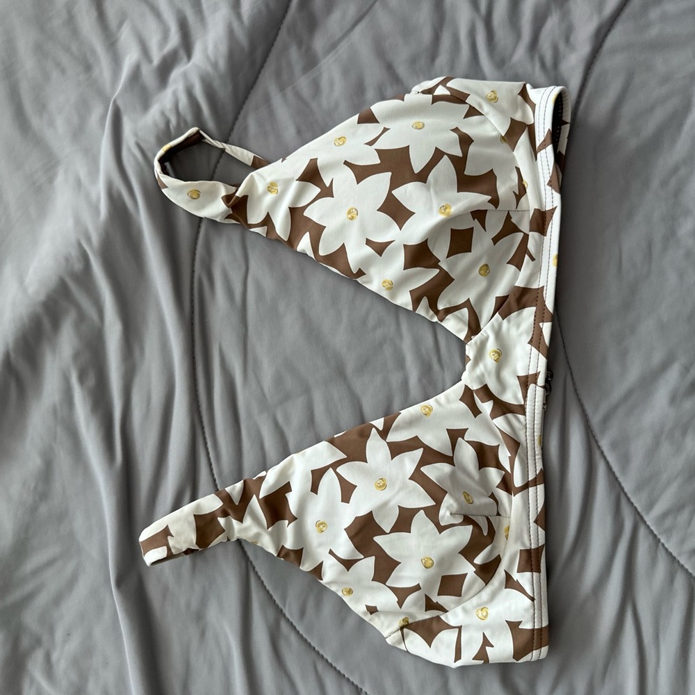 Billabong Brown and White Floral Bikini Top